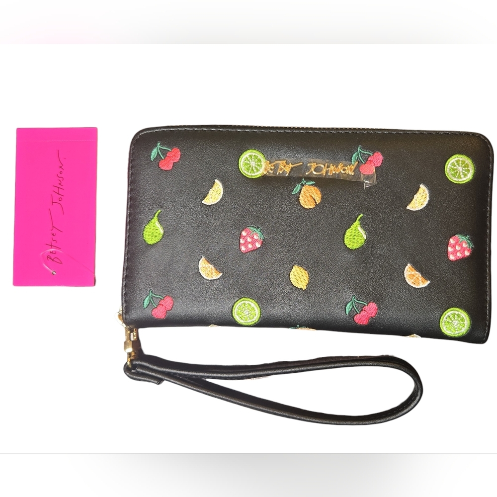 Betsey Johnson Wristlet Wallet with Fruit Embroidery